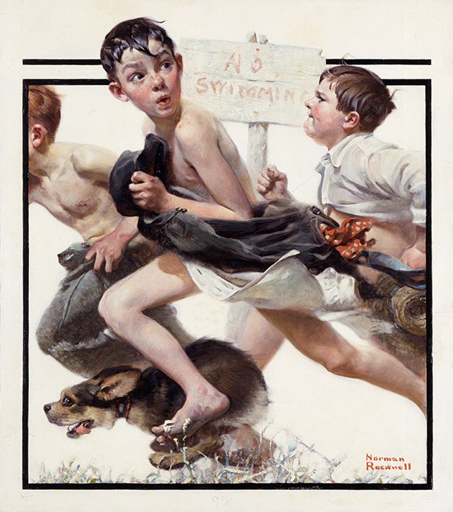 Norman Rockwell (1894-1978), “No Swimming,” Cover illustration for “The Saturday Evening Post,” June 4, 1921, Norman Rockwell Museum Collections