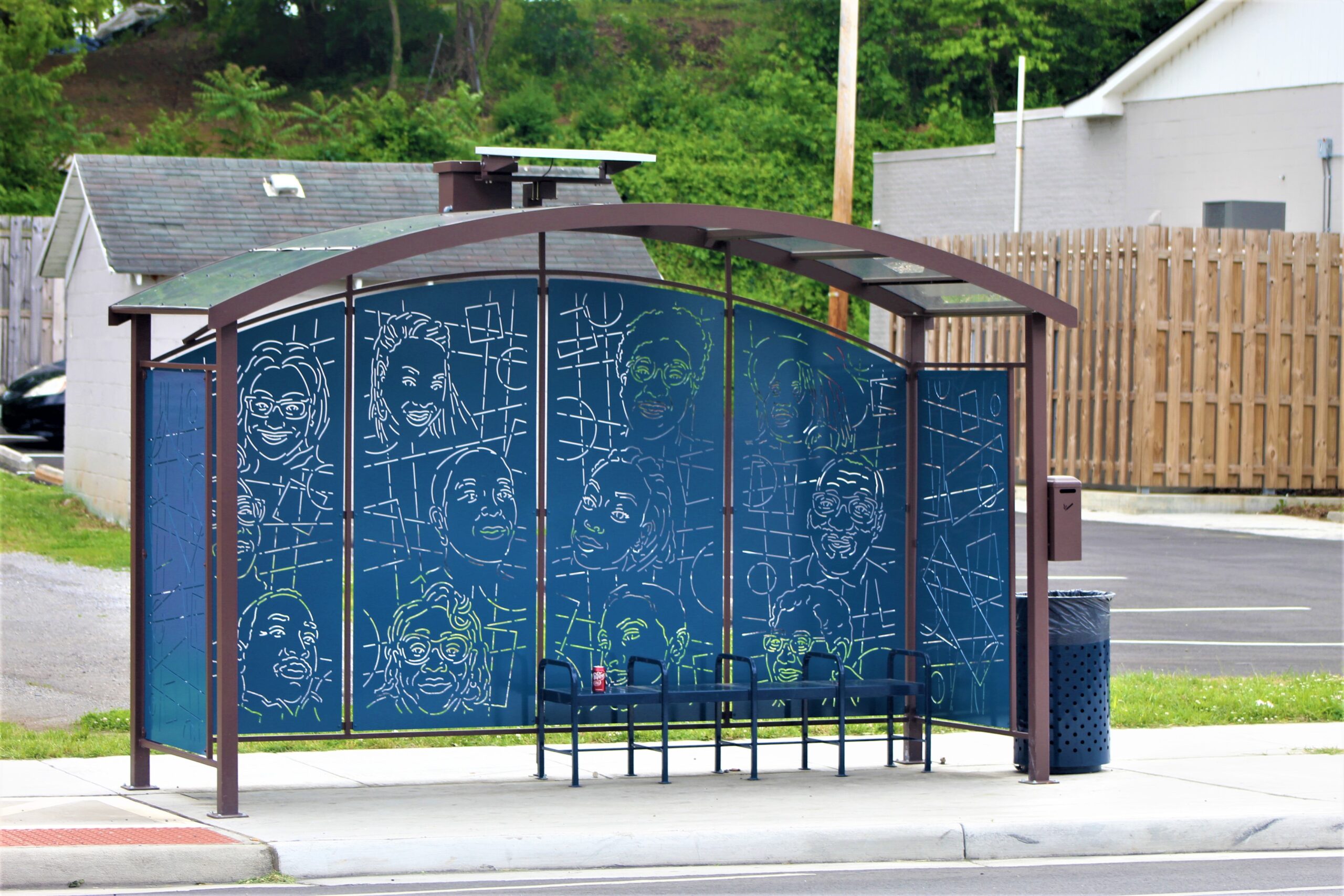 A bus shelter at Melrose and Orange Avenue neighborhoods doubles as public art.