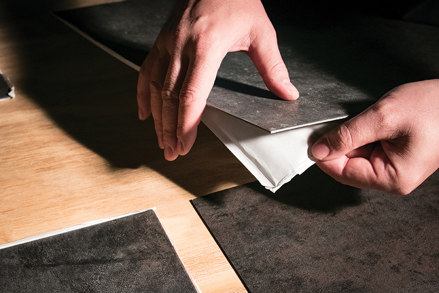 Peel-and-stick cinyl tiling for floors and walls can dress up any space to feel like new again.