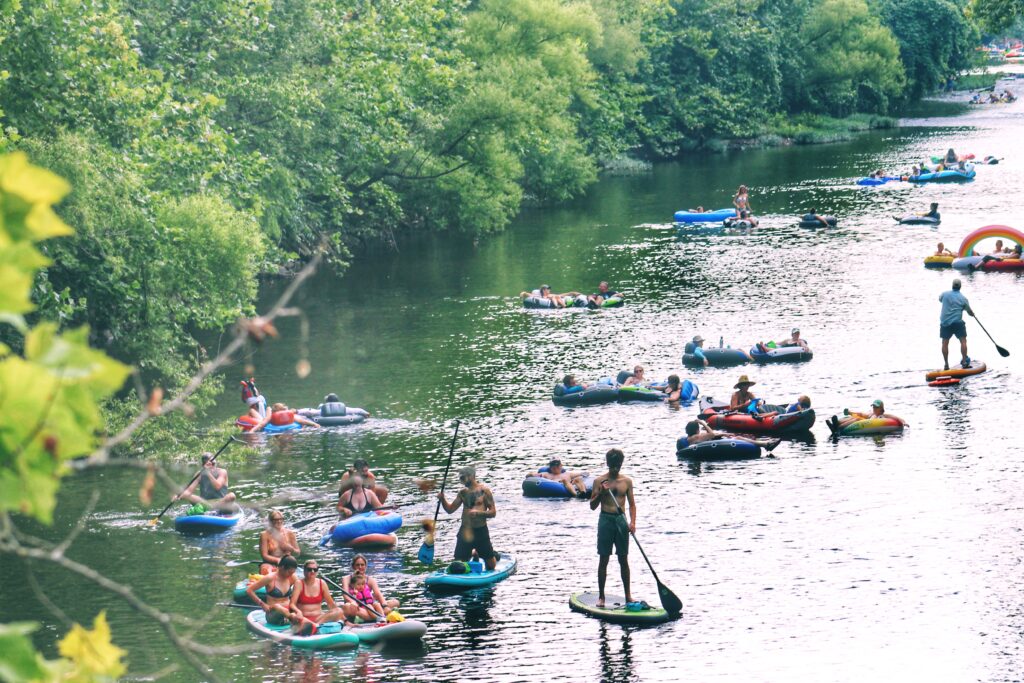 Roanokers gather in the Roanoke River during the sixth annual Floatilla.