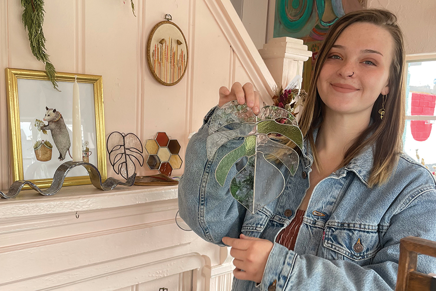 Bedford native Laurel Gillette taught herself the art of stained glass creations.