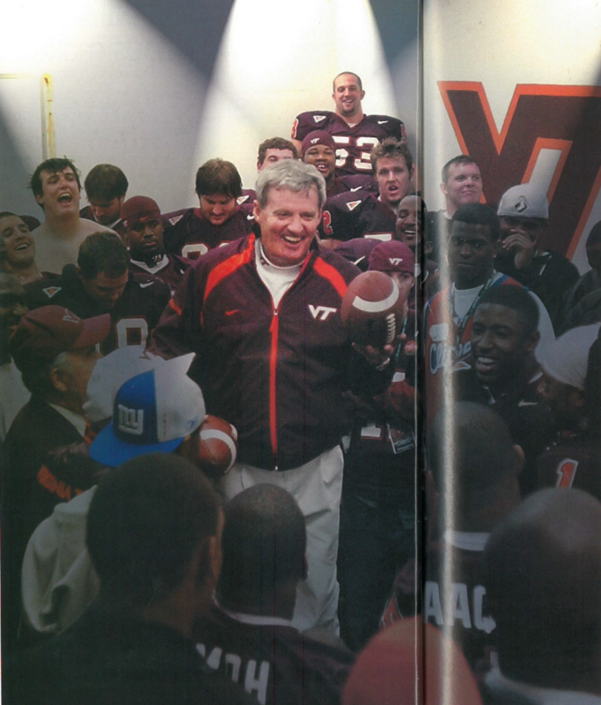 Happier times in Hokieland. Head Coach
Frank Beamer's star rose dramatically during the last decade of the last century, carried in part by the likes of stars (and current NFL
players) such as Michael Vick, Lee Suggs and Kevin Jones. Over the past three seasons,
the coaching offers and rumors from other programs and the NFL have ceased.