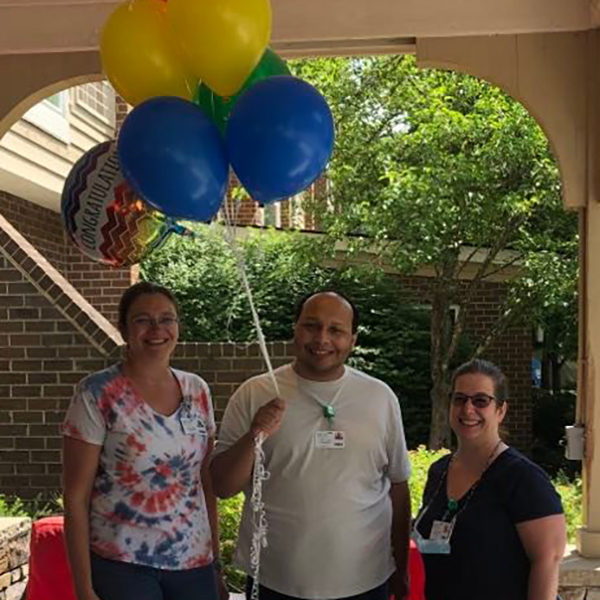 From left to right: Alia Zaro, Life Enrichment Manager, Brett Sears, Life Enrichment Associate, and Alison Trigg, Administrator, all of Showalter Center.