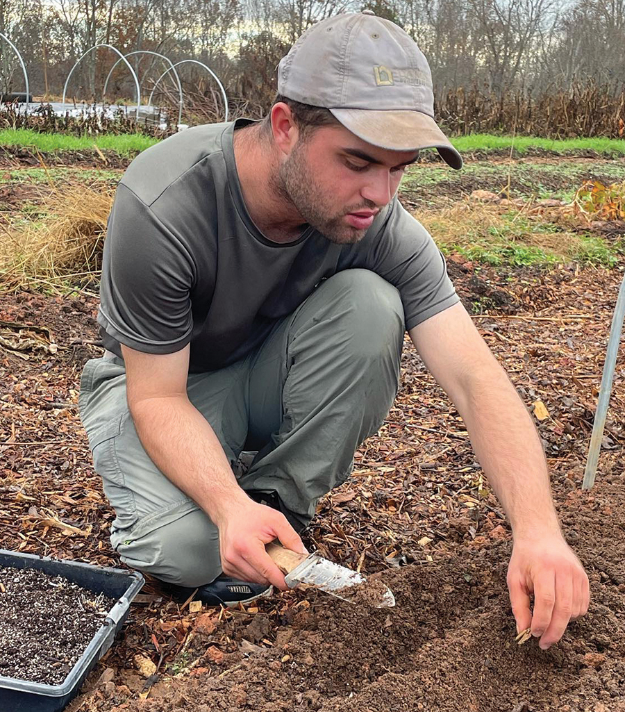 Max Lagasse, head flower farmer at Little Otter Flower Farm, practices no-till regenerative farming methods to improve the soil at his Bedford-based family farm. Courtesy of Little Otter