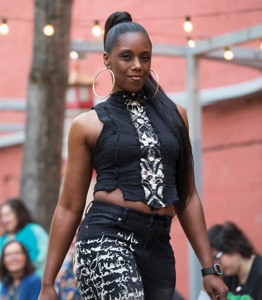 Tanya Alleyne (winner of RFW) models a  bleach-painted Free People set painted by Niccole Conner of Elysium Tattoos. ©Monique Duncan Photography