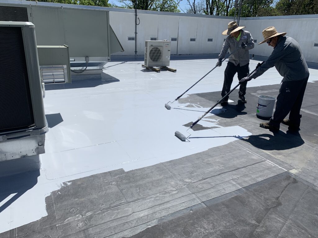 The new fluid applied roof was installed directly over the old roof.