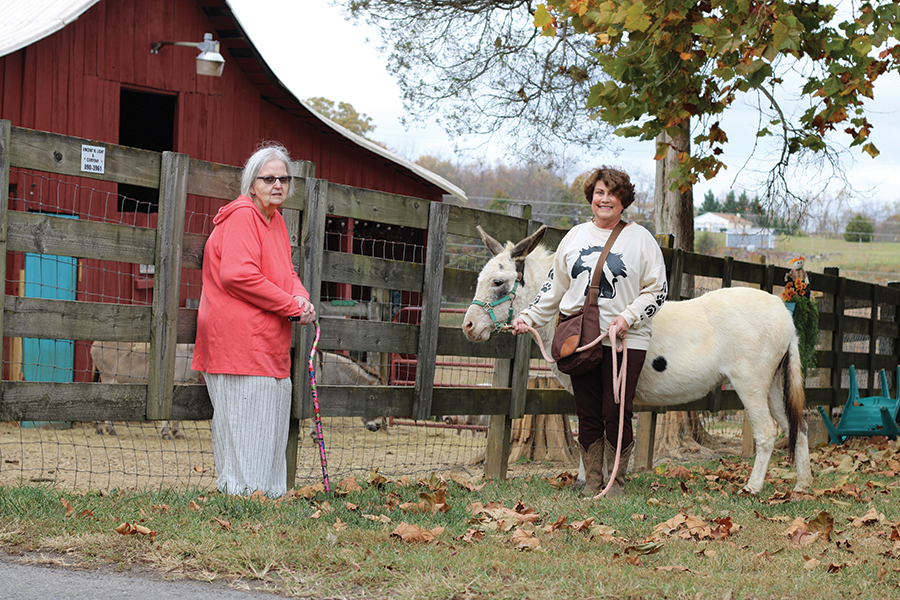 Cindy Pasternak’s neighbor, Zeke Lester, raised Molly the donkey from the time she was born, carrying the baby donkey around in his arms. When Zeke died, Pasternak took Molly in. Flo Lester visits Pasternak and Molly on the farm.