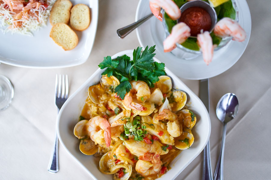 Carlos Brazilian’s Moqueca Nineira and Shrimp Cocktail