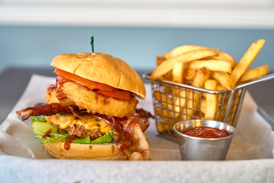 The Lazy Bulldog Food Truck & Bistro's award-winning burger.
