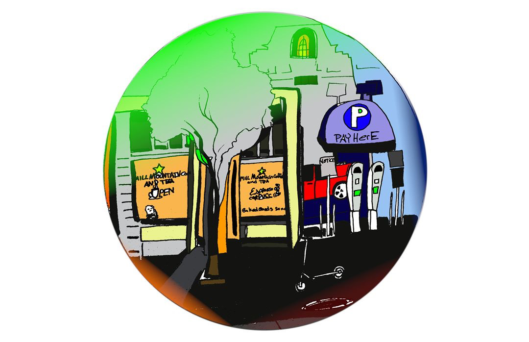 Niemann's art frequently features favorite spots around town, like Texas Tavern and Mill Mountain Coffee.