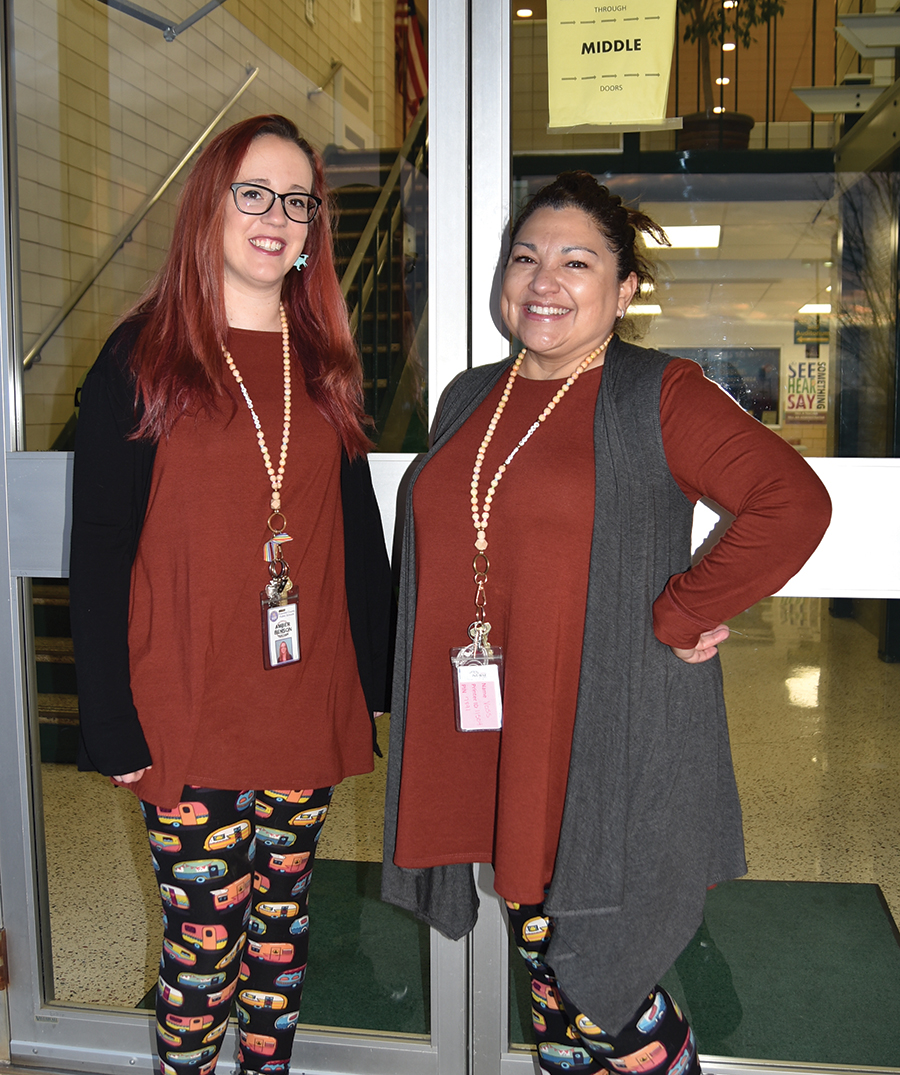 Amber Benson and Ruby Voss of Northside Middle School not only team teach, but they also dress the same.