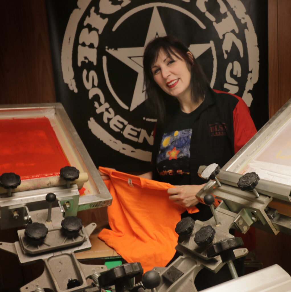 Marj Easterling in her screen-printing room.