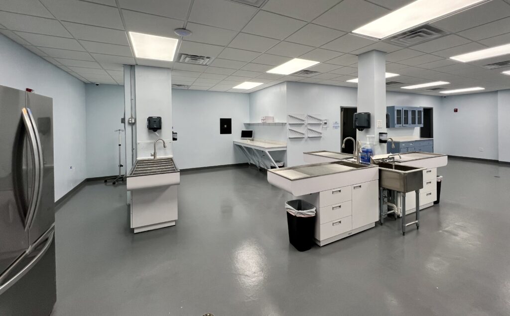 The surgical prep space with room for 6 animals.