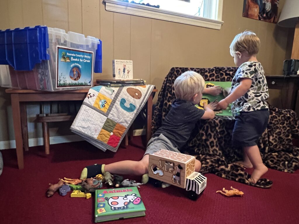 The library marketing director, Caitlin Gills, has the perfect way to test out children's books on her two boys, Colter, 5, and Connor, 2.