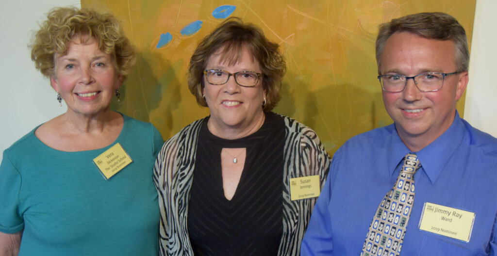 Kendig winners (from left) Vera Dickerson of the Studio School, Susan Jennings, Jimmy Ray Ward