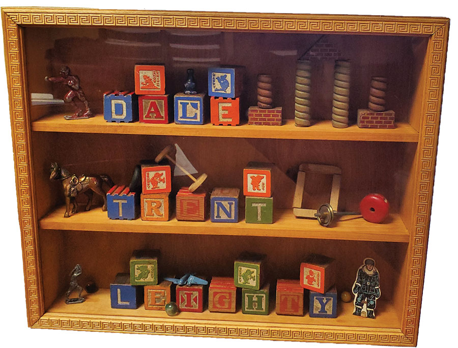 A labor of love... a shadowbox Steve Wade made and filled with toys which belonged to his father-in-law.