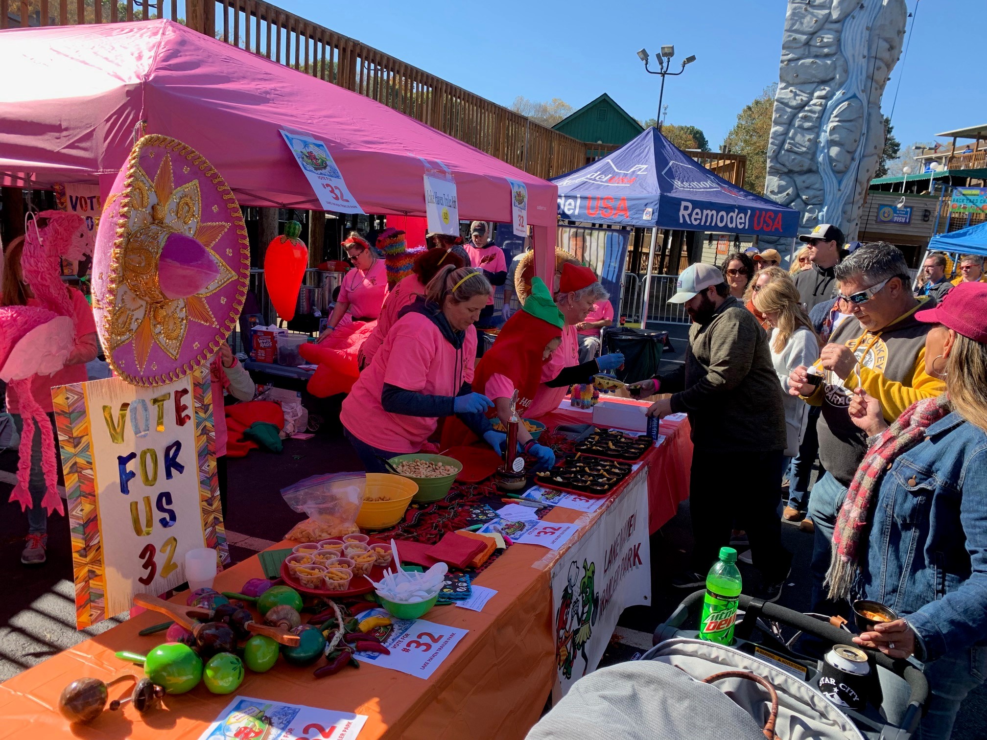 Members of Team Lake Haven Trailer Park prepare tastings for visitors to the 2019 Smith Mountain Lake Chili Festival. The team won the top awards for both People’s Choice and Showmanship.