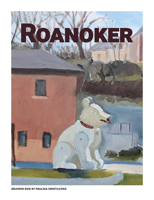 “I am a painter. I like to paint outside en plein-air from direct observation. My favorite subjects are the neighborhoods, buildings, the nature in Roanoke, and the surroundings. I paint what I see and what’s familiar, but being originally from Poland and living previously in California, I add my Polish and Californian experiences, color and light to my paintings of Roanoke creating my own version of the town where I live now.

I live in Grandin area and the painting of the Grandin fire station with Ann Glover’s sculpture captures the essence of Roanoke.”