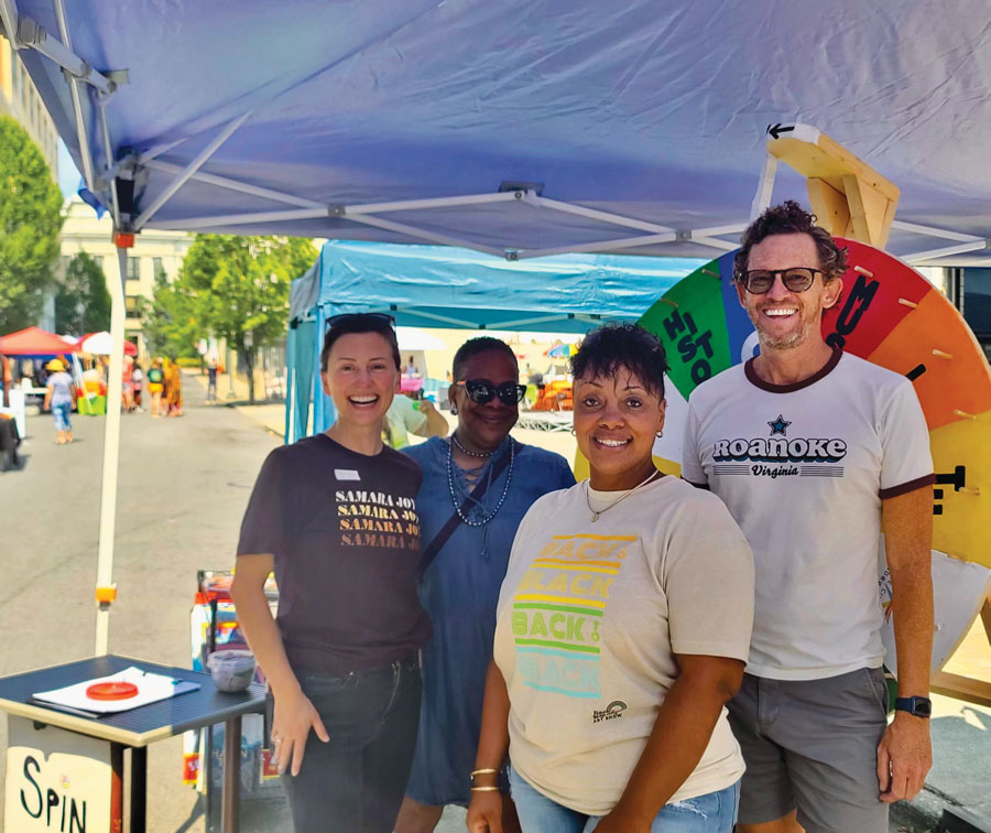 The Big Wheel: The Roanoke Arts Commission and close partner the Roanoke Cultural Endowment have been out and about with the Big Wheel of Arts and Culture trivia. Jackson is pictured here at Verses’ Back to Black Art Show with Shaleen Powell, Donna Davis and Cheryl Mosley.