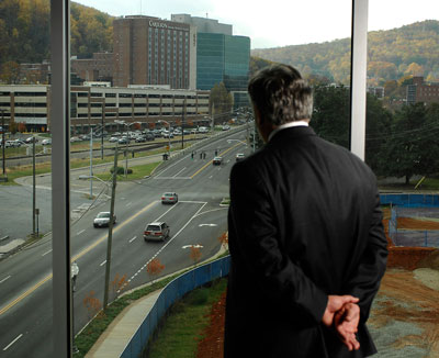 Dr. Ed Murphy looks out from the site of the soon-to-be Virginia Tech Carilion School of Medicine and Research Institute.