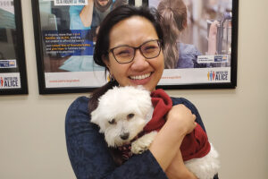 Hamilton with her dog, Nala, who accompanies her to work.