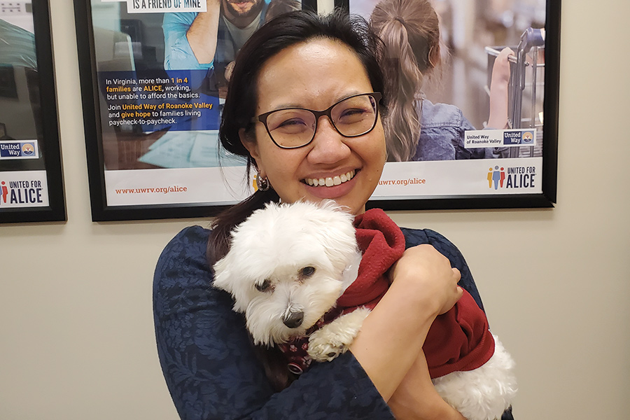 Hamilton with her dog, Nala, who accompanies her to work.