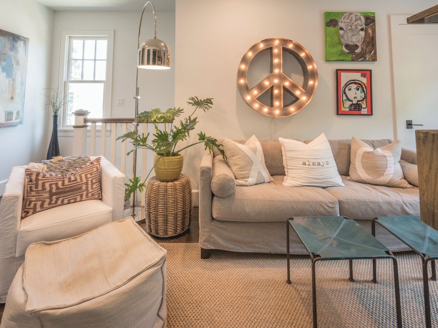 Set up with a television and game box, the space at the top of the stairs serves as a place for the kids to entertain their friends, or just themselves, when mom and dad want the big comfy couch in the family room.