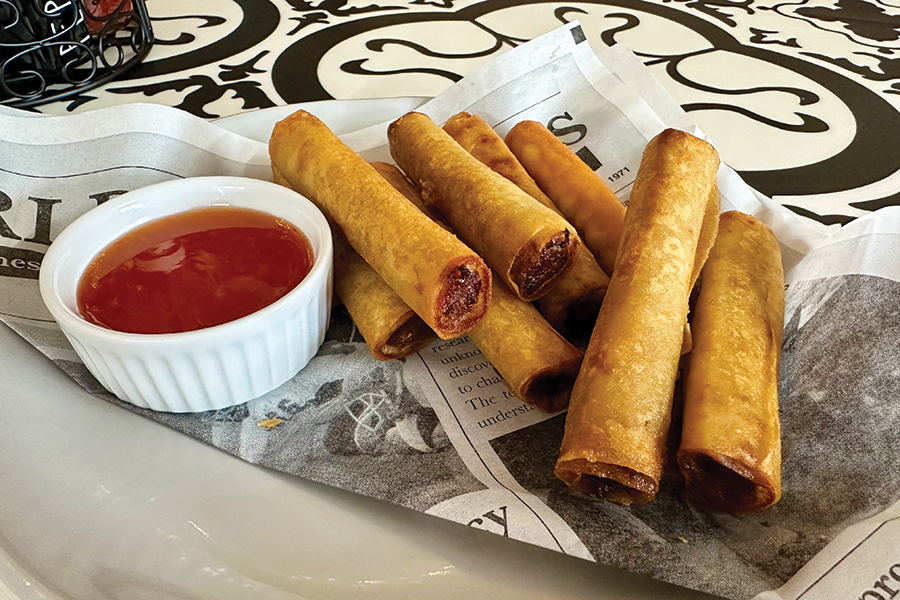 The signature lumpia are served piping hot with a sweet Thai chili dipping sauce.