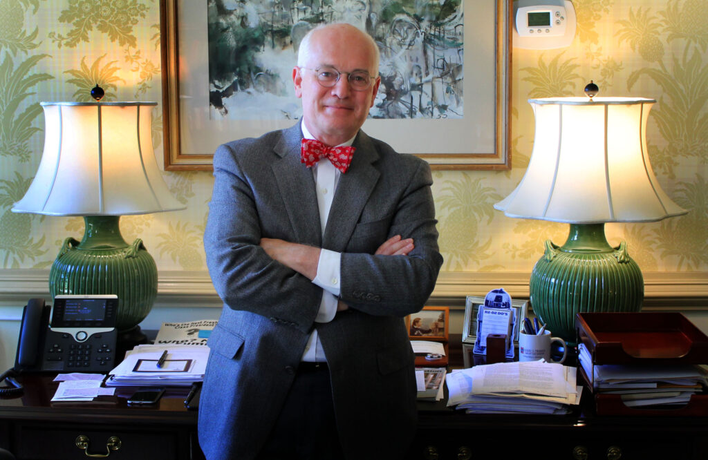 Roanoke College President Mike Maxey announces his pending retirement.