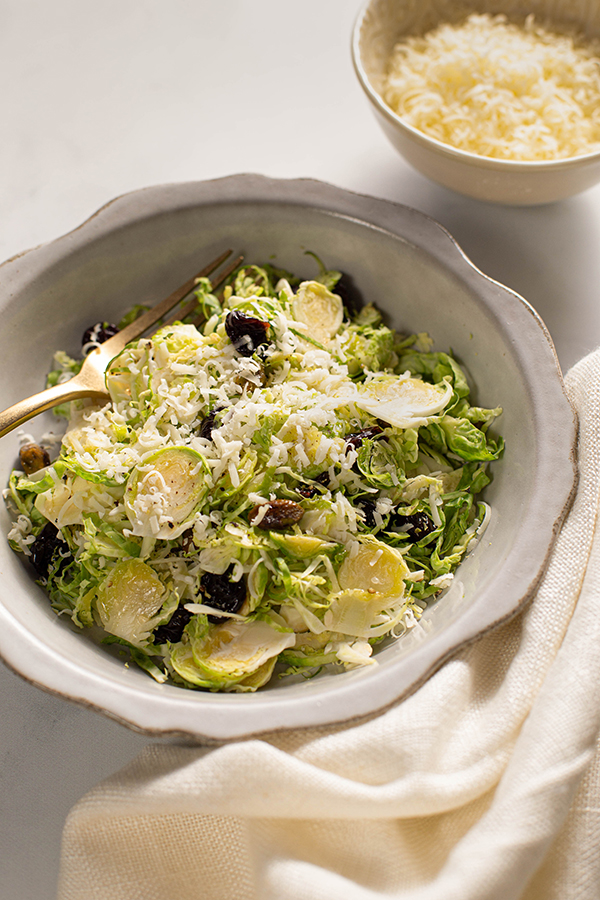 Shaved Brussels Sprout Salad with Pistachios and Cherries