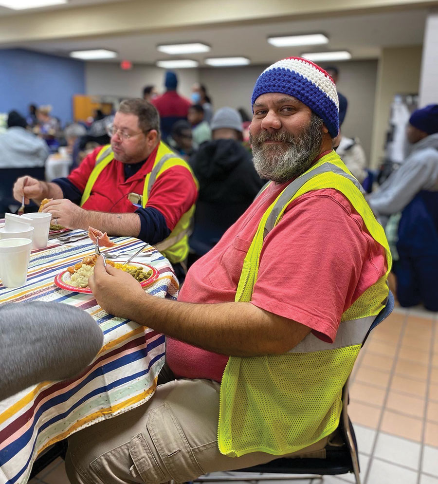 Guests enjoy eating meals in the Rescue Mission dining room.