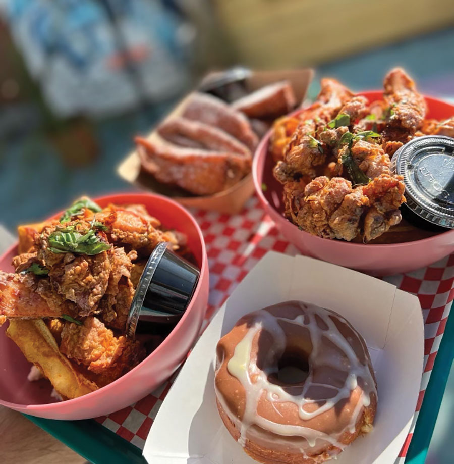 Food Hut's signature chicken & waffles, donuts and French toast sticks make for a winning brunch combo. ©Courtesy Food Hut

