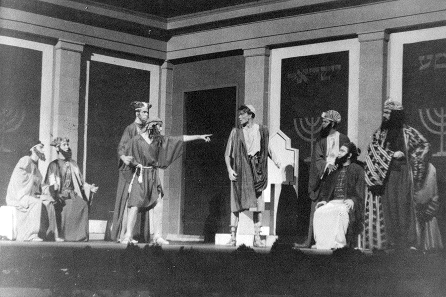 Some of the 100 cast members are seen here during a 1958 performance.