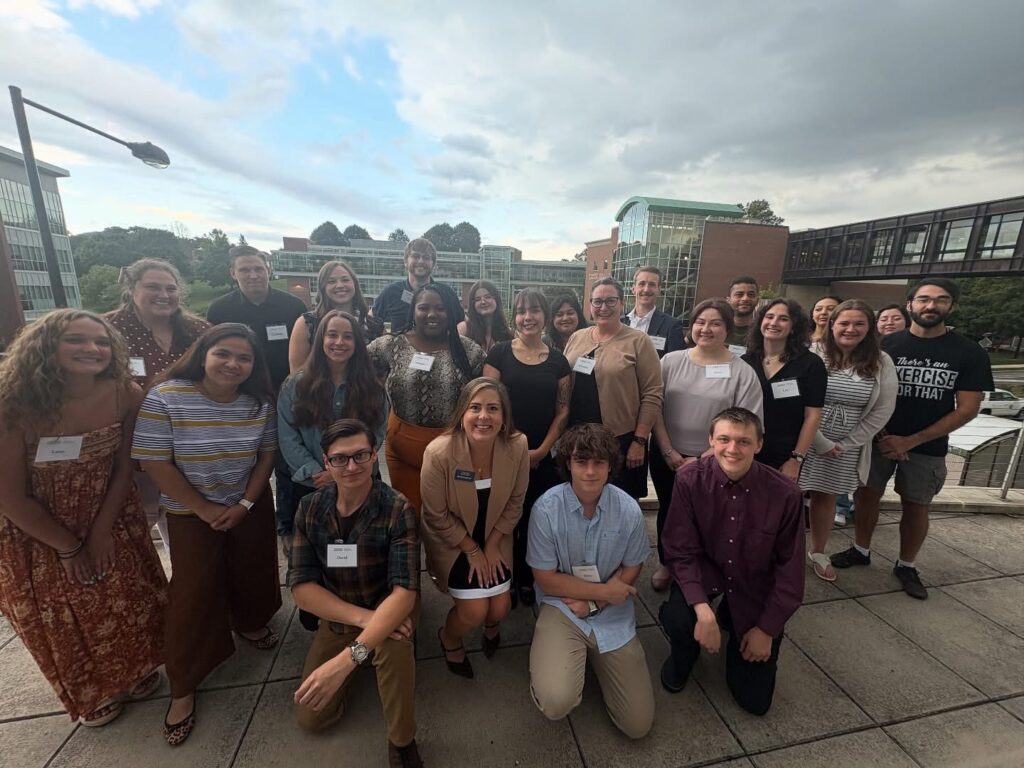 The 2025-26 Fralin Futures STEM-H Scholarship cohort pose for a photo at their August 21, 2025 welcome dinner.