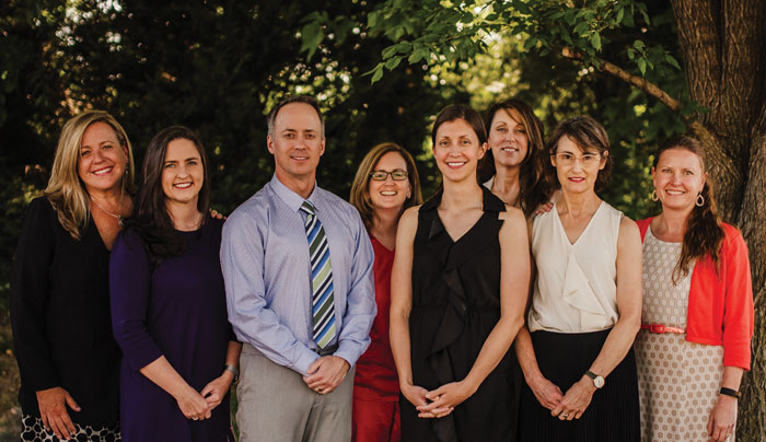 Front Row: Dianna Curtis (MD), Jamie Buck (MD), Mark Chewning (MD), Brittany Kane (DO), Donna Musgrave (MD), Heather Draeger (MD) - Back Row: Jill Gaines (MD), Stephanie Quinn (NP)
