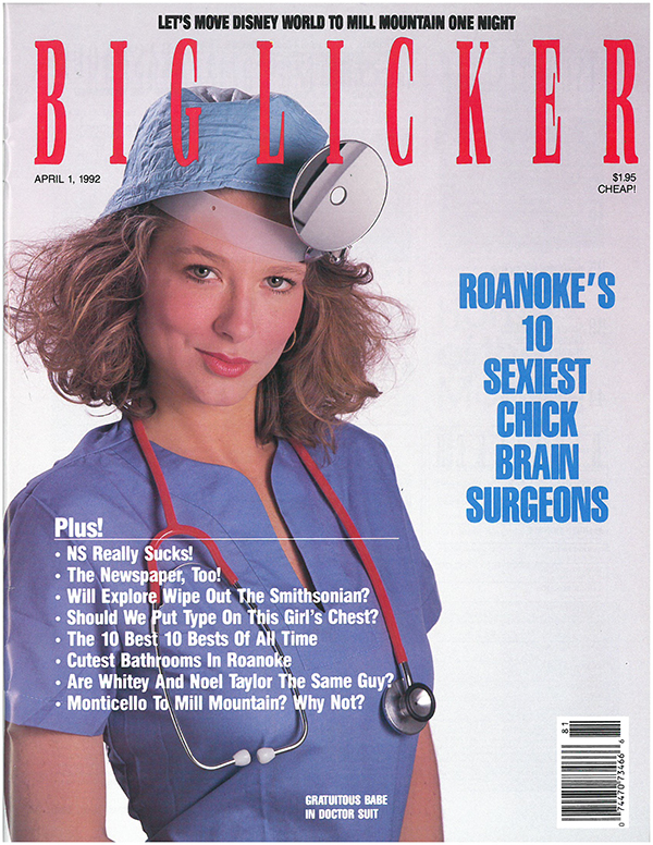 A Roanoker self-parody cover published in the April, 1992 issue.
