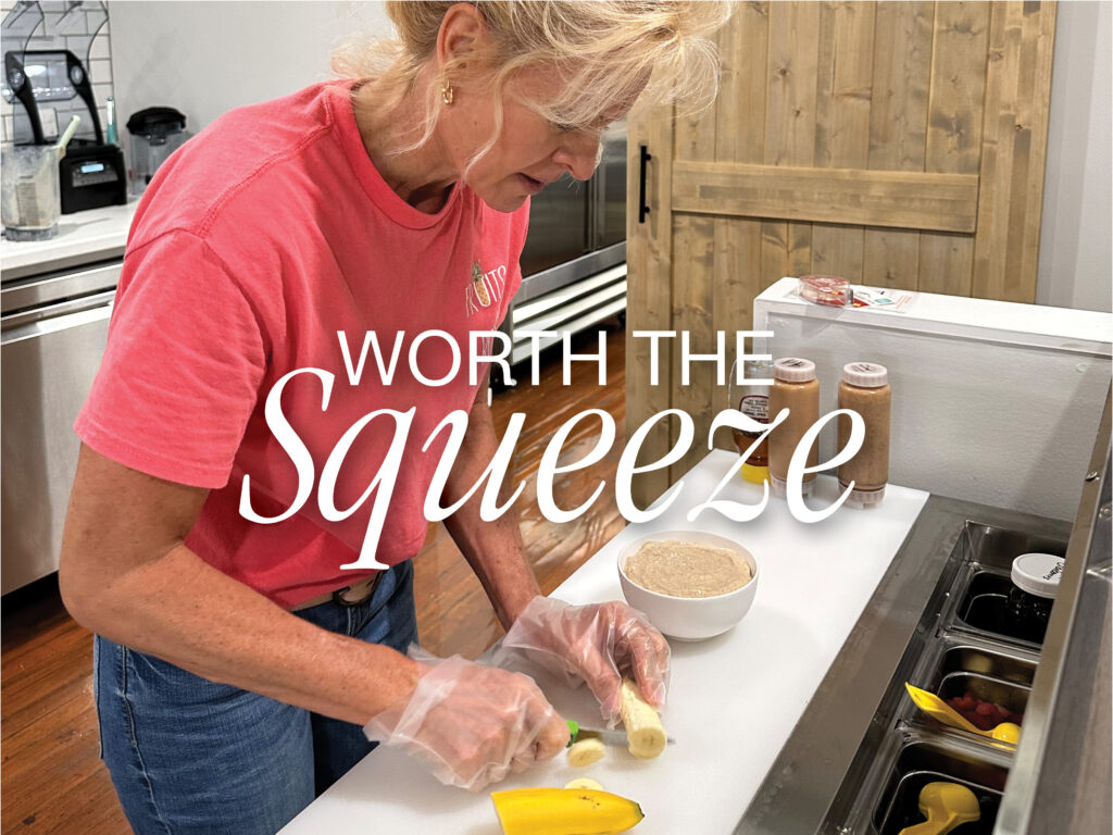 Owner Christy Dilcher slices a banana for the fan-favorite Banana Bread Bowl.