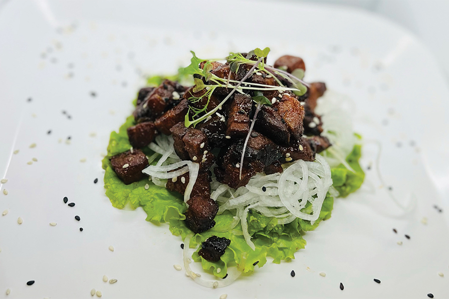 Crispy beef can be ordered in the Crispy Beef Bowl or Korean Street Tacos