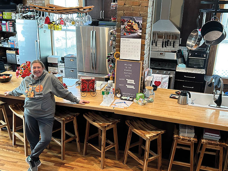 Roanoke Boutique Hotel breakfast space and owner Liz Scheessele