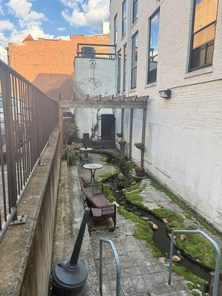 Trout Run has been incorporated into the landscaping at the Ponce de Leon.