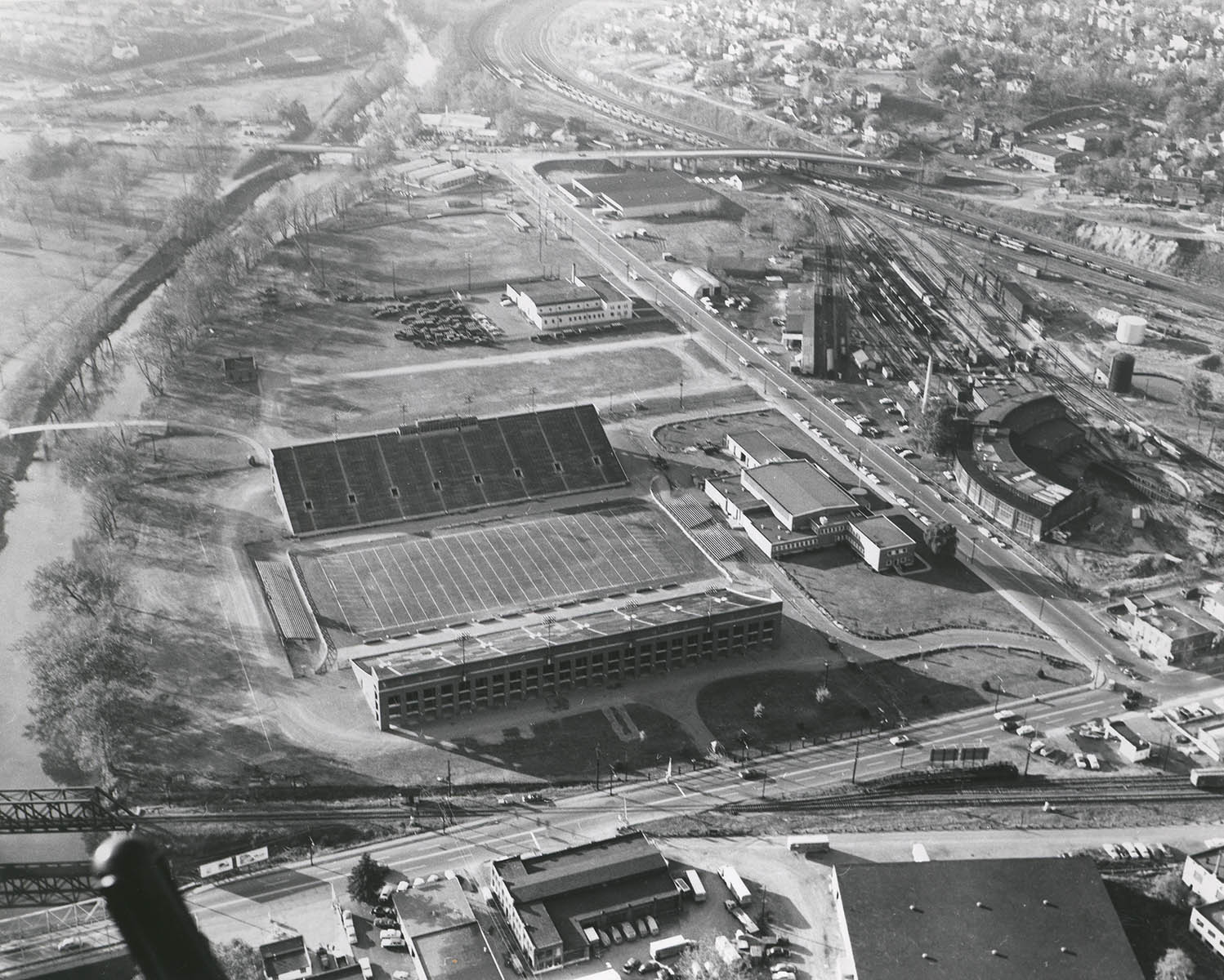 This is a 1959 aerial view of Victory Stadium along Reserve Avenue SW.
