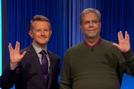 Gary Hollis and Ken Jennings, host of "Jeopardy!"