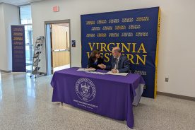 Virginia Western’s vice president of academic and workforce solutions, Dr. Elizabeth Wilmer, and James Madison University’s interim provost, Dr. Bob Kolvoord, signed an articulation agreement on Monday, May 19, that will result in a seamless transition for students focusing on the field of biotechnology.