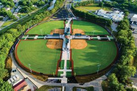 The updated tower sits at the center of the four softball fields.