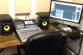 The recording studio is located within the library at James River High School.