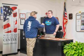 Brandon Snead (right) serves as VERITAS Veteran Liaison at Virginia Western Community College, helping provide support through the Military Student Center. Virginia Western has been recognized with a Silver Designation in the Military Friendly Survey.