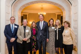 Pictured left to right, Robert Natt, Donna Littlepage, First Lady Suzanne Youngkin, Governor Glenn Youngkin, Dr. Kim Simcox, Isabel Thornton, Shirley Holland