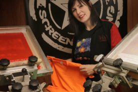 Marj Easterling in her screen-printing room.
