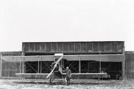 Lemon at Cook Field in 1929 with his plane, the one from which Ross jumped.