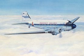 A 1950s Piedmont Airlines postcard shows a DC-3 used by the company during that decade.